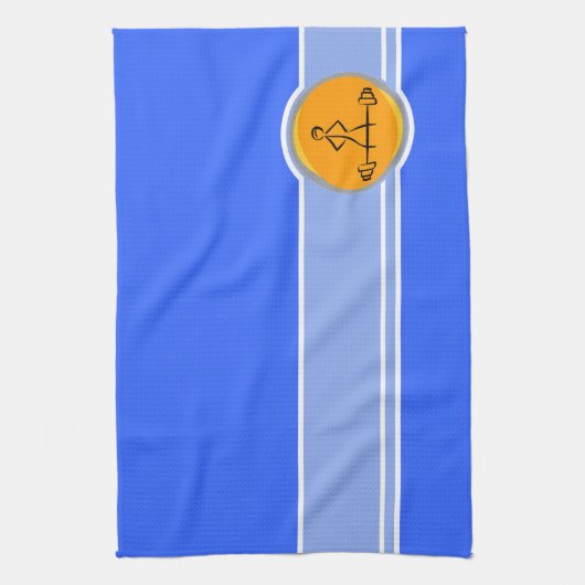 ボディービルをやること; 青及びオレンジ キッチンタオル (縦)