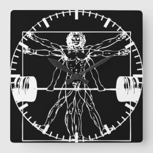 ボディービルをやること- Vitruvianのバーベルの人 スクエア壁時計