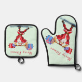 ボディービルターサンタクロースとギフトクリスマスシおもしろいョースト 鍋つかみ&鍋敷きセット (正面)