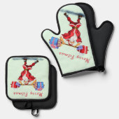 ボディービルターサンタクロースとギフトクリスマスシおもしろいョースト 鍋つかみ&鍋敷きセット (正面/裏面)