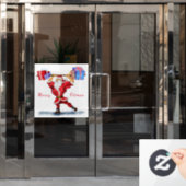 ボディービルダー・サンタクロースとクリスマスプレゼントおもしろい ウィンドウサイン (オフィスドア)