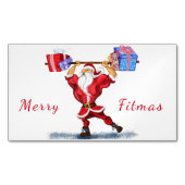 ボディービルダー・サンタクロースとクリスマスプレゼント – おもしろい マグネット名刺 (正面)