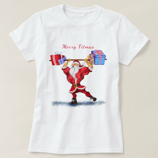 ボディービルダー・サンタクロース – クリスマス贈おもしろいり物 –  Tシャツ (デザイン正面)
