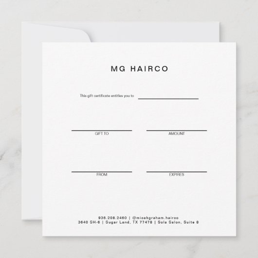 ボトックスブラック&ホワイトスクエアギフト証明書 招待状 (裏面)