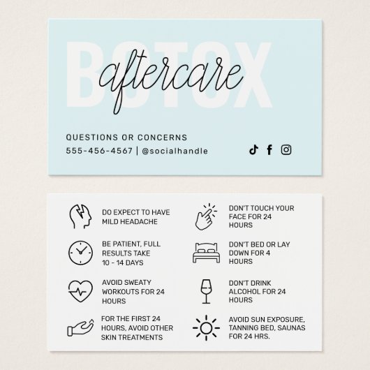 ボトックス充填剤注入アフターケア指示カード (正面&裏面)