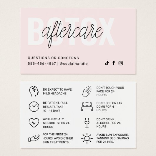 ボトックス充填剤注入アフターケア指示カード (正面&裏面)