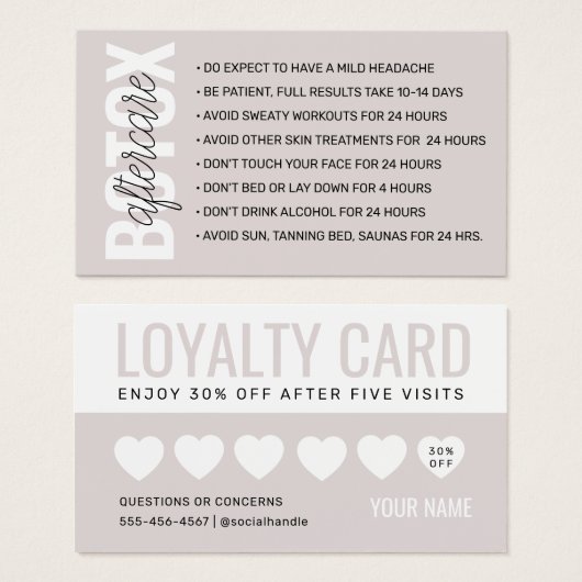 ボトックス充填剤注入アフターケア指示カード (正面&裏面)