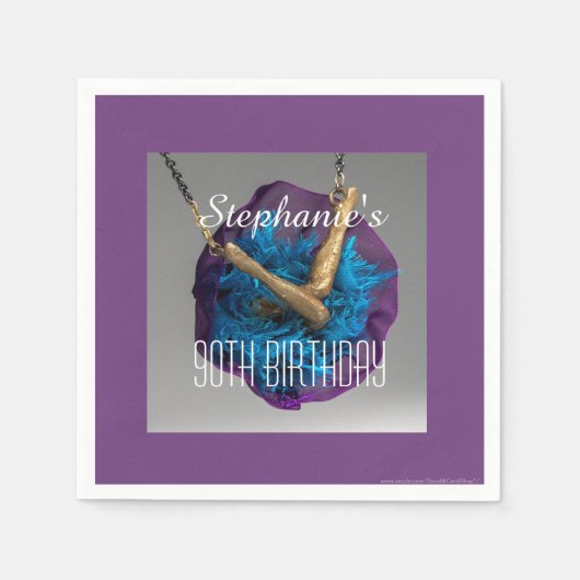 ボトムズアップパープルとグレーの90th誕生日パーティー スタンダードカクテルナプキン (正面)