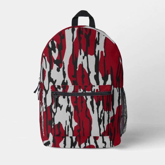 ボトムランド迷彩柄赤と白パターン男の子女 プリントバックパック (正面)