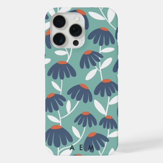 ボトム モノグラムイニシャル 青と赤の花柄 iPhoneケース (裏面)