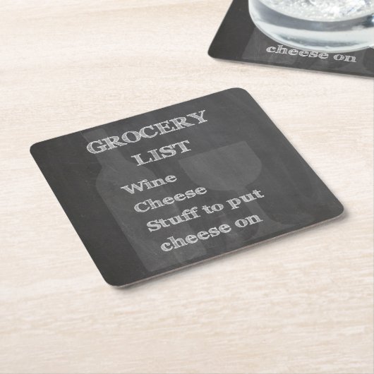 ボトルおよびガラス: ワイン愛好家の食料雑貨のリスト スクエアペーパーコースター (アングル)