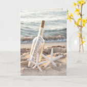 ボトルとヒトデの幸せな記念日のメッセージ カード (黄色い花)