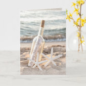 ボトルとヒトデの新年メッセージ カード (黄色い花)