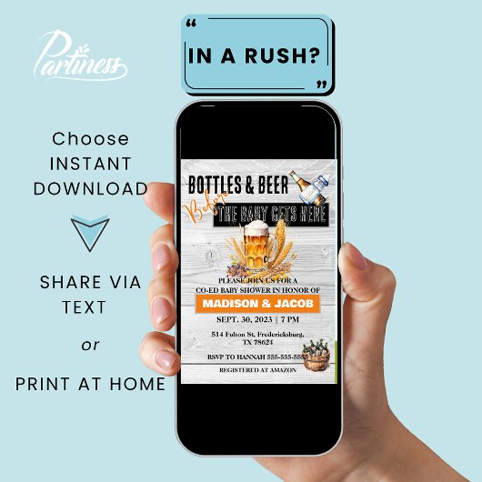 ボトルとビール共同ベビーシャワー招待状 招待状