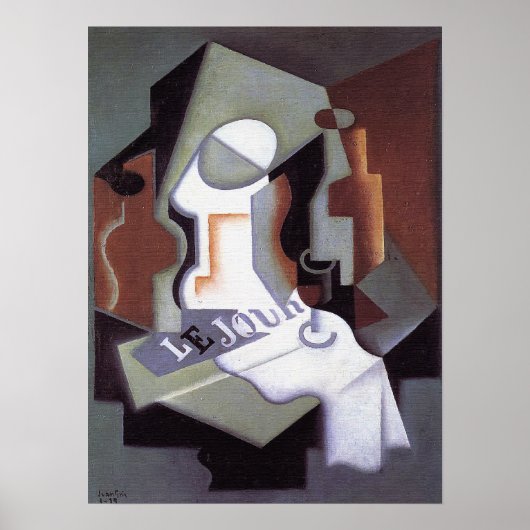 ボトルとフルーツディッシュ、by Juan Gris ポスター (正面)
