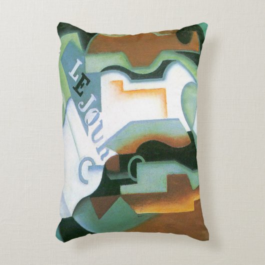 ボトルとフルーツディッシュbyフアン・グリス，ヴィンテージキュービズム アクセントクッション (正面(垂直))