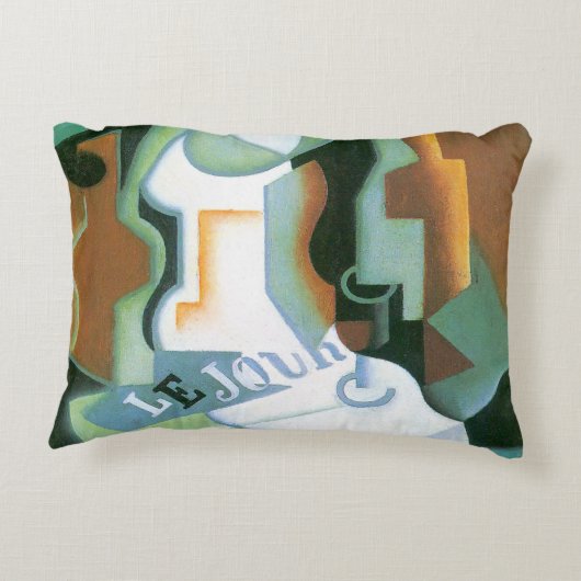 ボトルとフルーツディッシュbyフアン・グリス，ヴィンテージキュービズム アクセントクッション (裏面)