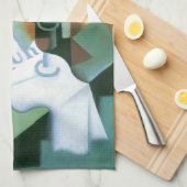 ボトルとフルーツディッシュbyフアン・グリス，ヴィンテージキュービズム キッチンタオル (四つ折り)