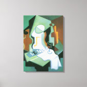 ボトルとフルーツディッシュbyフアン・グリス,ヴィンテージキュービズム キャンバスプリント (正面)