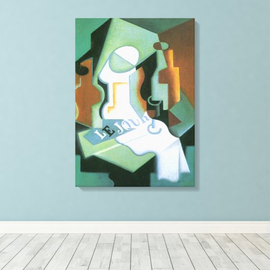 ボトルとフルーツディッシュbyフアン・グリス,ヴィンテージキュービズム キャンバスプリント (インサイチュ (ウッドフロア))