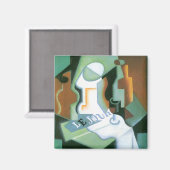 ボトルとフルーツディッシュbyフアン・グリス,ヴィンテージキュービズム マグネット (正面/裏面)