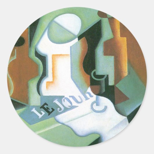 ボトルとフルーツディッシュbyフアン・グリス，ヴィンテージキュービズム ラウンドシール (正面)