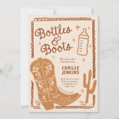 ボトルとブーツ手引き赤ちゃんシャワー 招待状 (正面)
