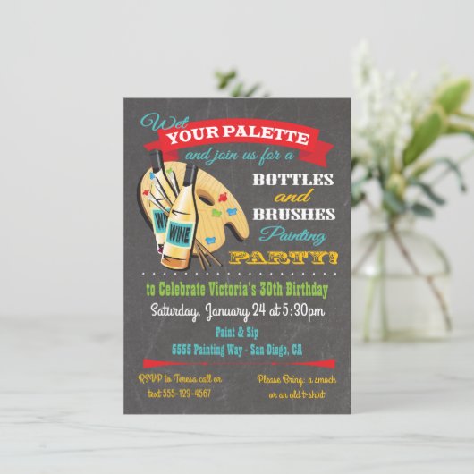 ボトルとブ絵画ラシと園芸パーティー 招待状 (スタンド正面)