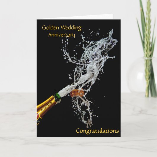 ボトルのシャンパンゴールデン結婚ズ記念日 カード (正面)