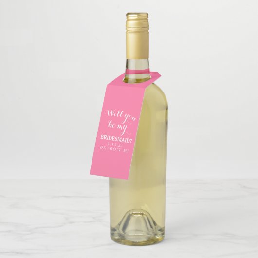 ボトルのラベル-私の新婦付添人のピンクです ボトルネックタグ (アングル)