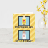 ボトルの前と後の赤おもしろいちゃんシャワーの挨拶 カード (黄色い花)