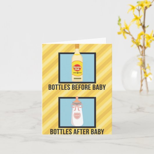 ボトルの前と後の赤おもしろいちゃんシャワーの挨拶 カード (黄色い花)