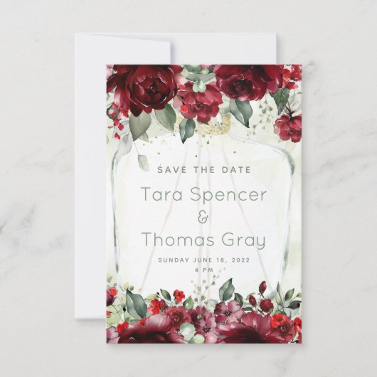 ボトルの牡丹の結婚式の日付カードを保存 セーブザデート (正面)