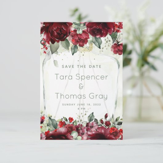 ボトルの牡丹の結婚式の日付カードを保存 セーブザデート (スタンド正面)