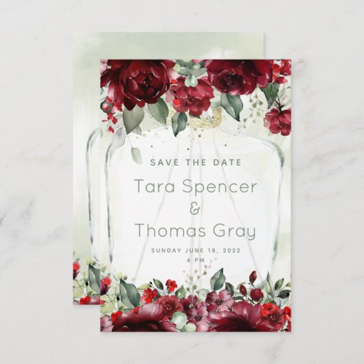 ボトルの牡丹の結婚式の日付カードを保存 セーブザデート (正面/裏面)