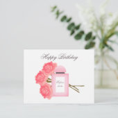 ボトルの香水とブーケのバラ ポストカード (スタンド正面)