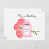 ボトルの香水とブーケのバラ ポストカード (正面/裏面)