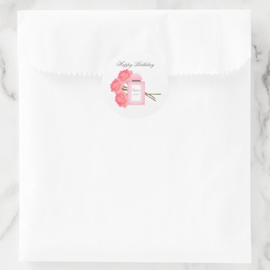 ボトルの香水とブーケのバラ ラウンドシール (バッグ)