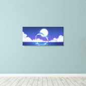 ボトルの鼻を持つ2羽のイルカが水から飛び出した キャンバスプリント (インサイチュ (ウッドフロア))