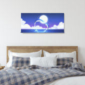 ボトルの鼻を持つ2羽のイルカが水から飛び出した キャンバスプリント (インサイチュ (寝室))