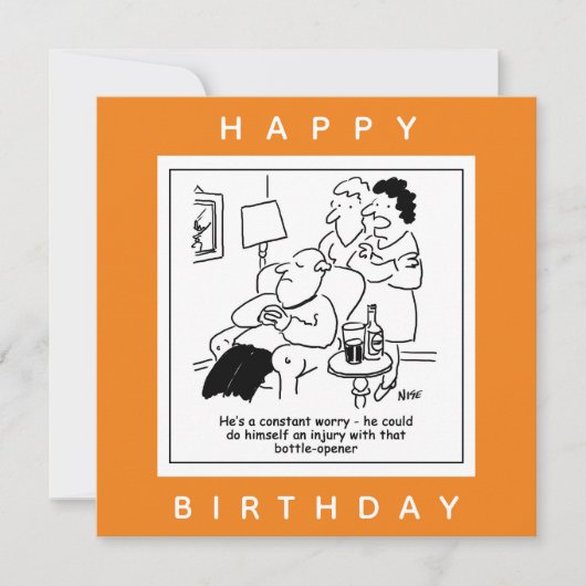 ボトルを開く人の心配漫画による傷害 カード (正面)