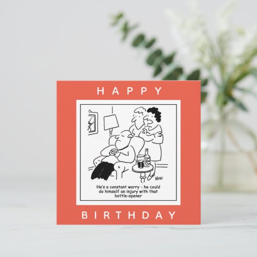 ボトルを開く人の心配漫画による傷害 カード (スタンド正面)