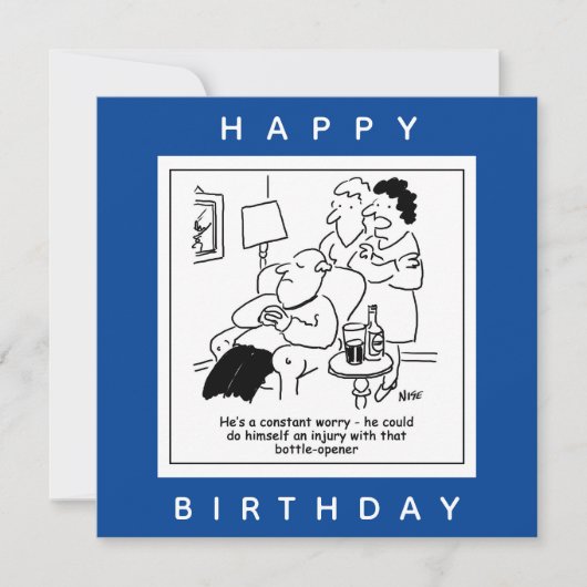 ボトルを開く人の心配漫画による傷害 カード (正面)