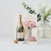 ボトルエレガントワインピンクローゼバレンタイン シーズンポストカード (スタンド正面)