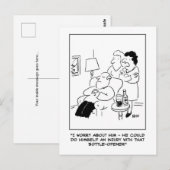 ボトルオープナーでケガをする漫画。面白い ポストカード (正面/裏面)