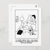 ボトルオープナーの傷害漫画。おもしろい ポストカード (正面/裏面)