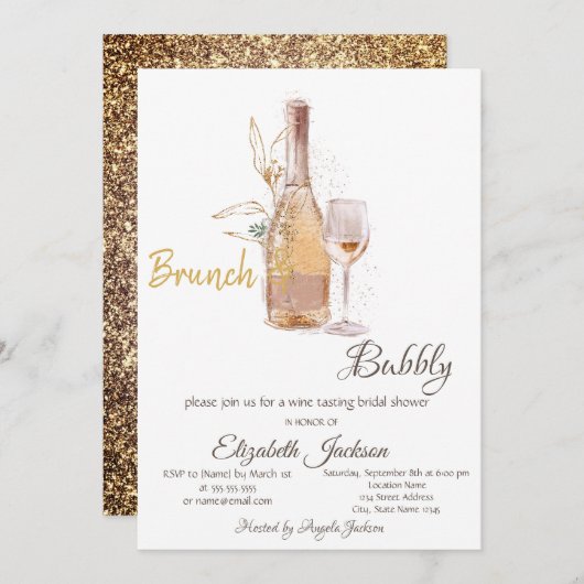 ボトルガラス, グリッター ブライダルシャワー 招待状 (正面/裏面)