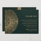 ボトルグリーンクラシック金ゴールド華美マンダ結婚ラズ サンキューカード (正面/裏面)