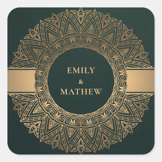 ボトルグリーンクラシック金ゴールド華美マンダ結婚ラズ スクエアシール (正面)