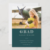 ボトルグリーンクリーンミニマルクリーン写真卒業 招待状 (正面)